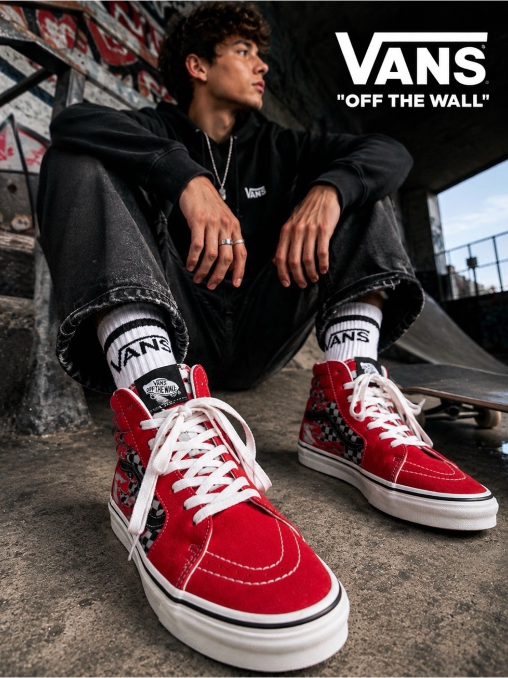 Vans Sk8-Hi Reflect Check Flame High-Top Sneakers – Youth Size 7
